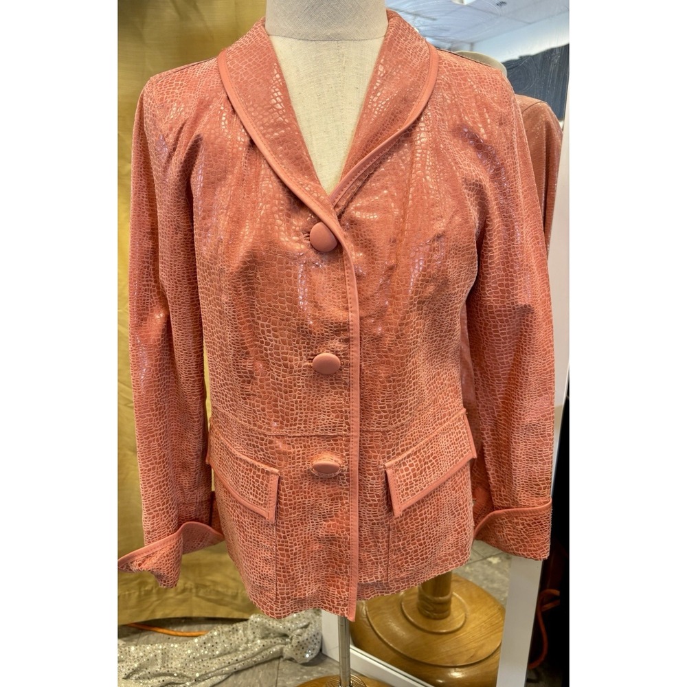 Vintage Bradley Bayou Women's Leather Biker Jacket Snake Skin Print Small Pink